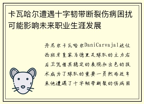 卡瓦哈尔遭遇十字韧带断裂伤病困扰可能影响未来职业生涯发展 卡瓦哈尔遭遇十字韧带断裂伤病困扰可能影响未来职业生涯发展